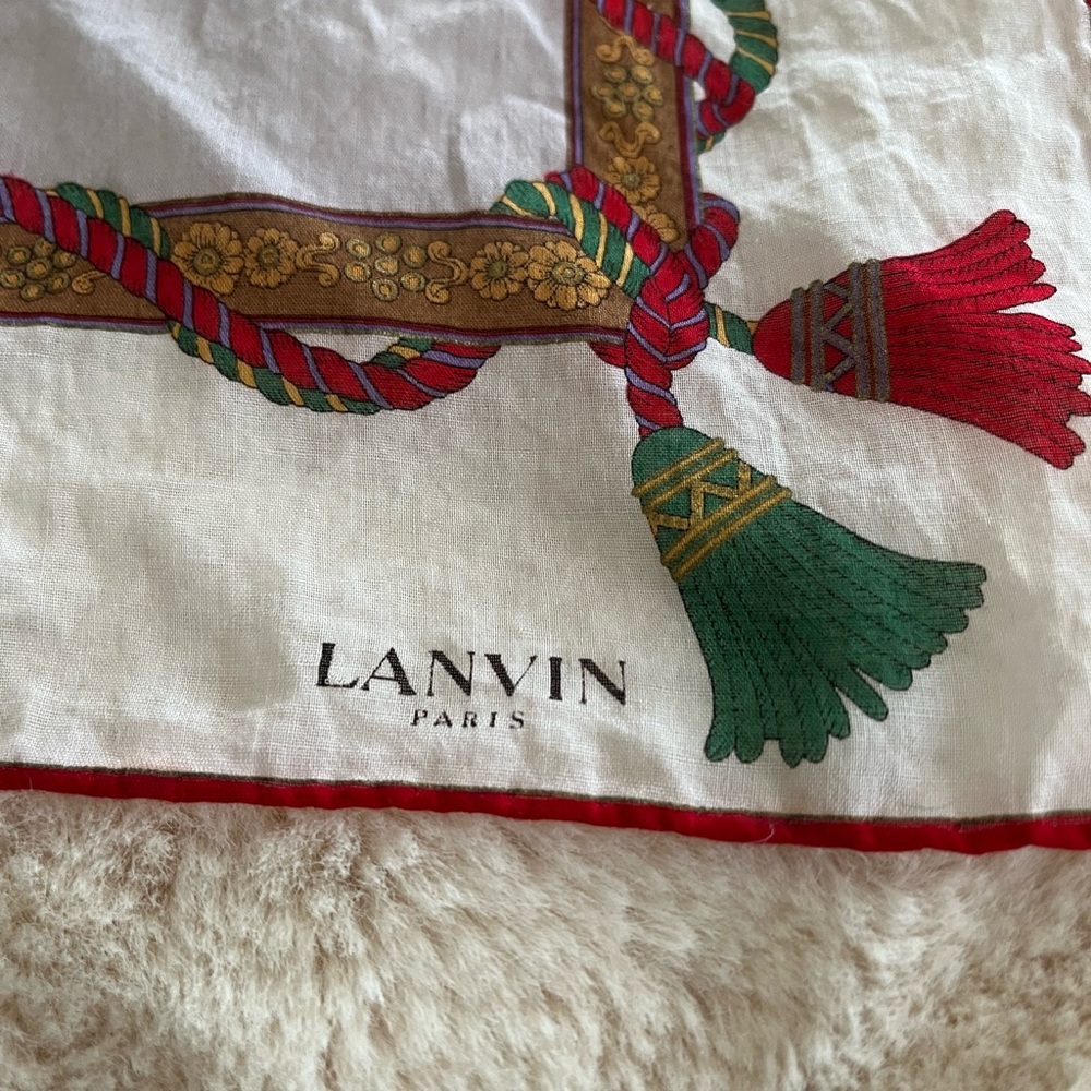 Stunning Lanvin Scarf with Red & Green Tassel Print!